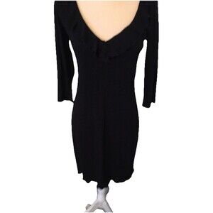 Hugo Buscati Black Dress SZ Small Ruffle V Neck 3/4 Sleeve Fit Flare Made USA